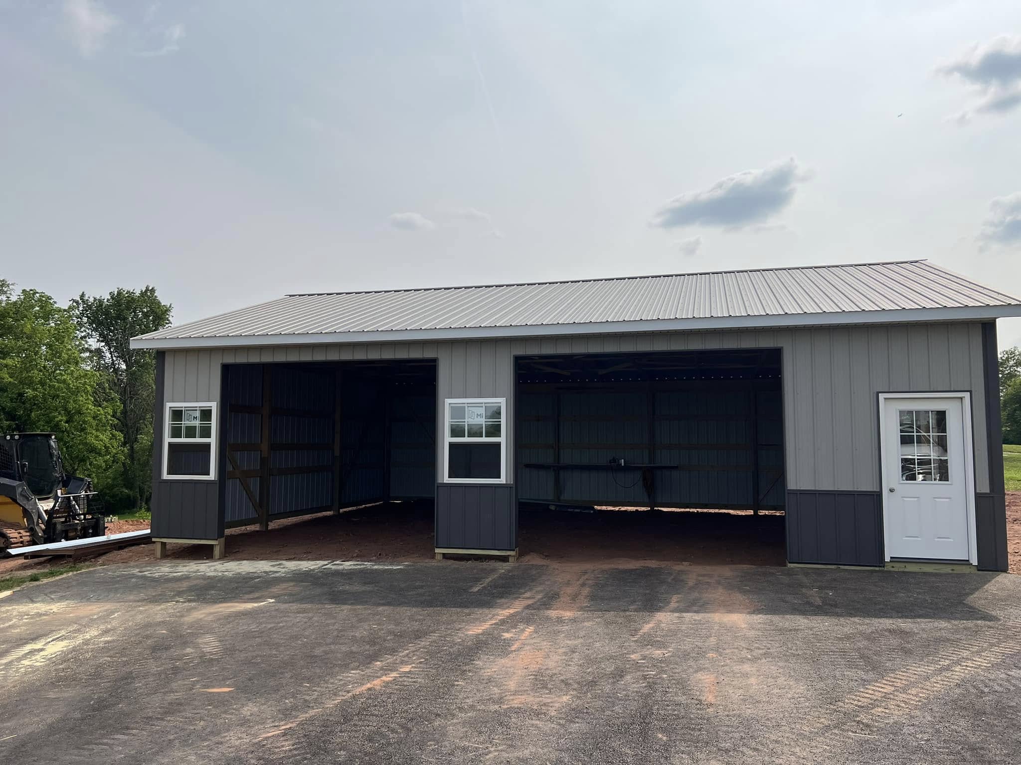 Detached two-car pole building garage in Frederick County, Maryland