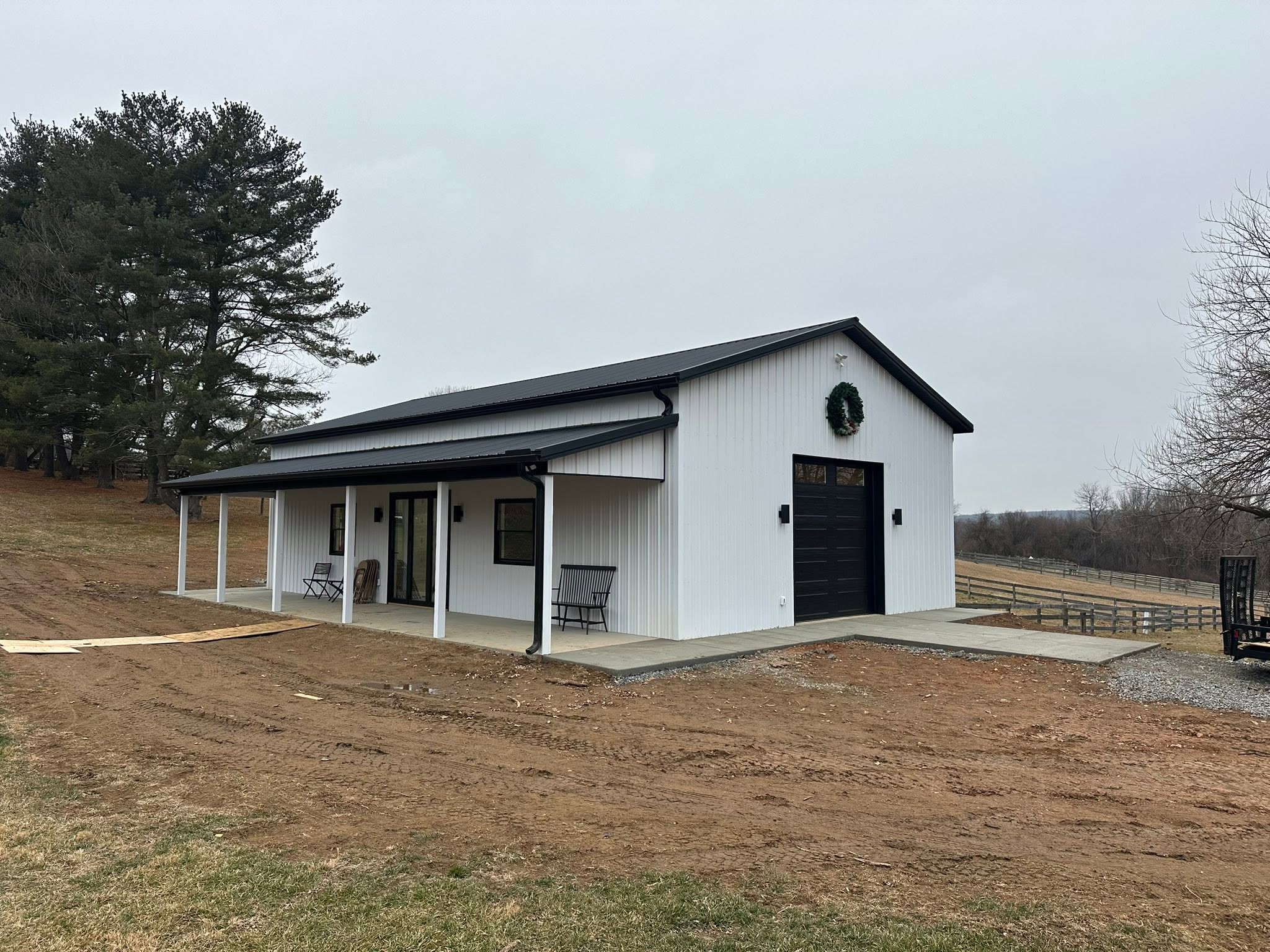 Classic gray post-frame pole barn built by Pole Buildings Plus in Frederick, Maryland