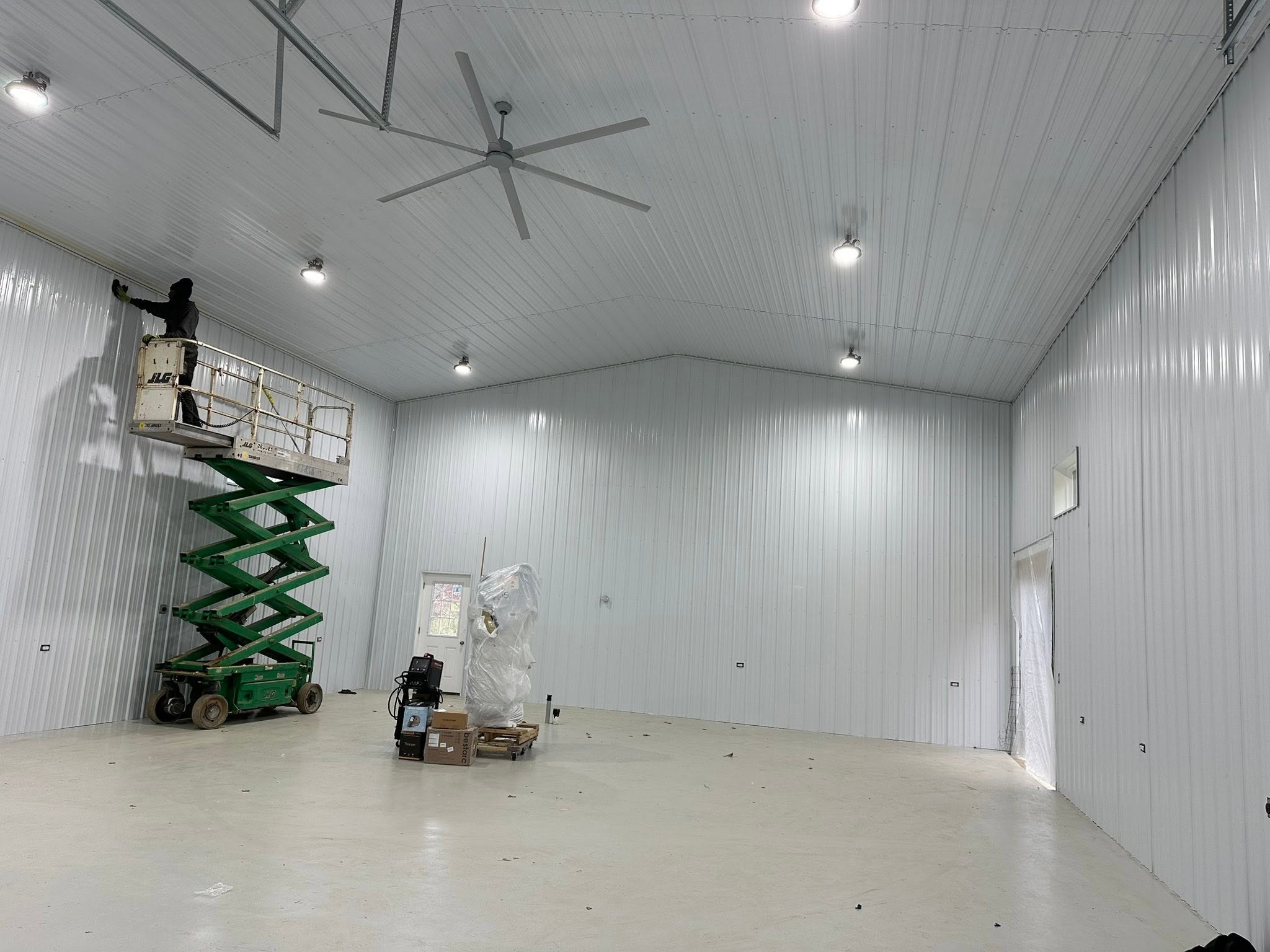 Large white post-frame pole building in Frederick County, Maryland